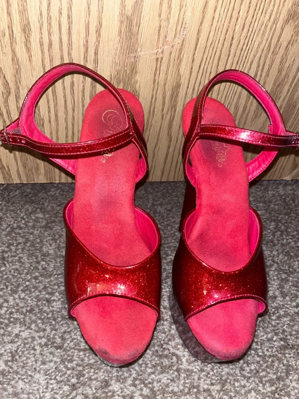 Adore-709GP Red Glitter 7in Sandals Pole Dance Stripper Heels Glitterati Sparkle - Picture 10 of 11